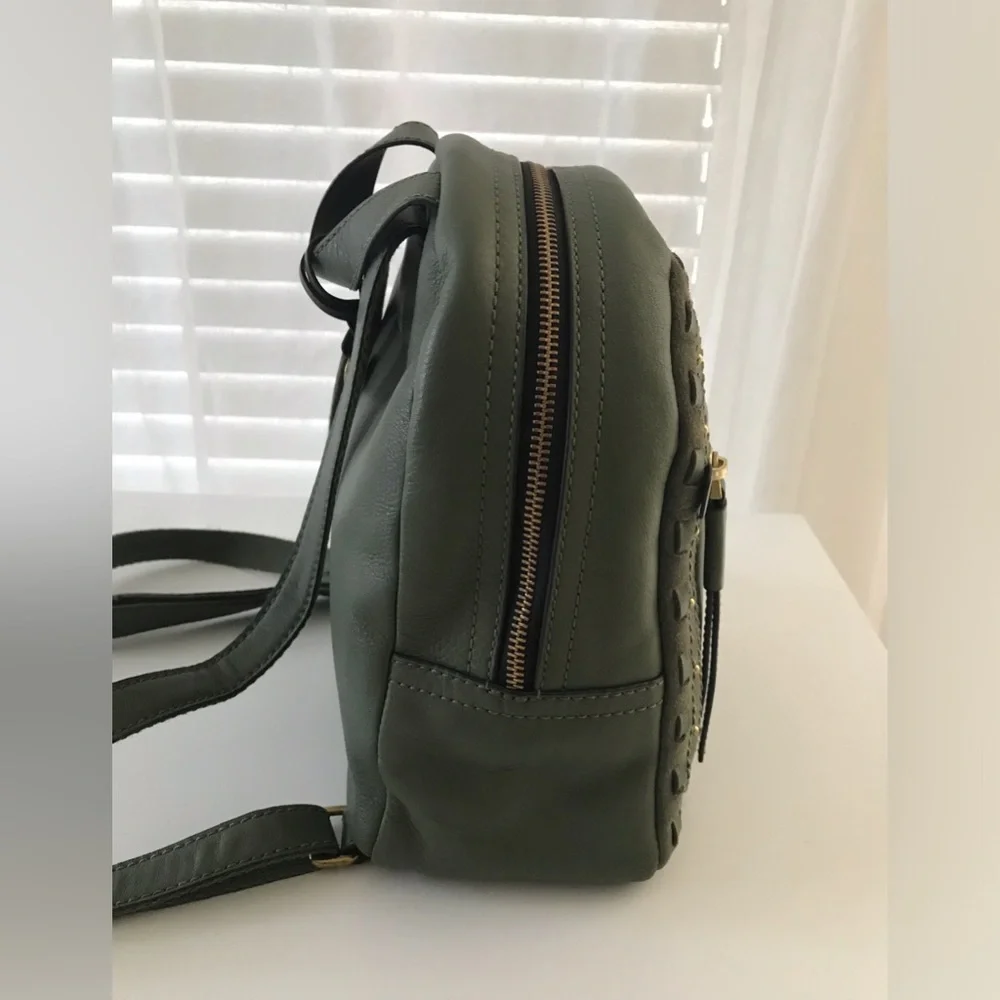 NEW!! FOSSIL COW HIDE Leather Backpack Purse Handbag Olive Green.